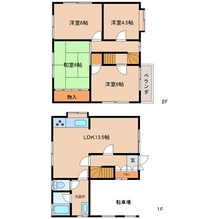 下市口駅 徒歩5分 1-2階の物件間取画像